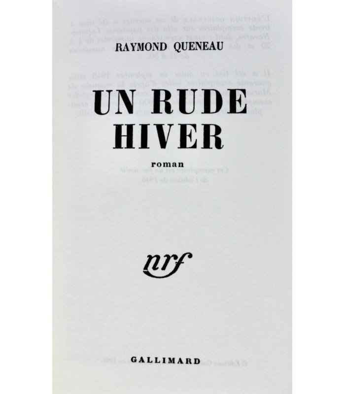QUENEAU (Raymond) - Un Rude hiver. Fac-similé - PRASSINOS (Mario)