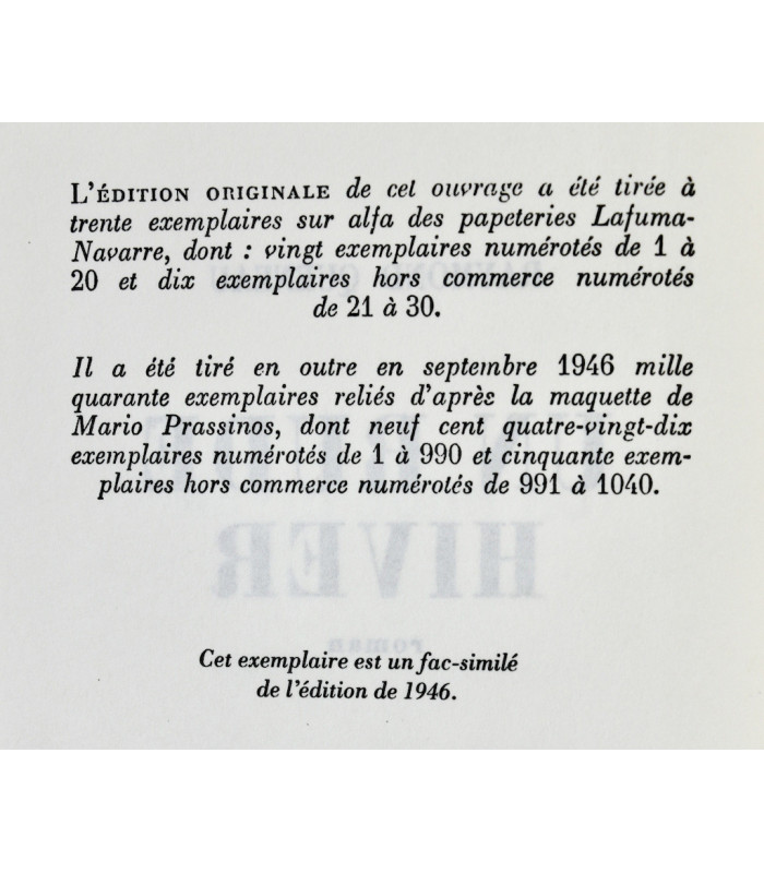 QUENEAU (Raymond) - Un Rude hiver. Fac-similé - PRASSINOS (Mario)