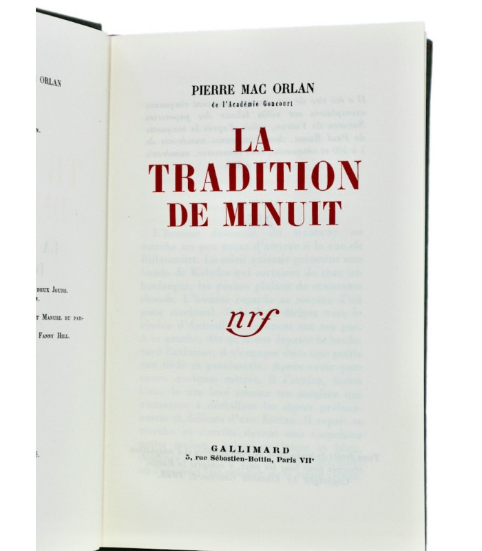 MAC ORLAN (Pierre) - La Tradition de minuit - BONET (Paul)