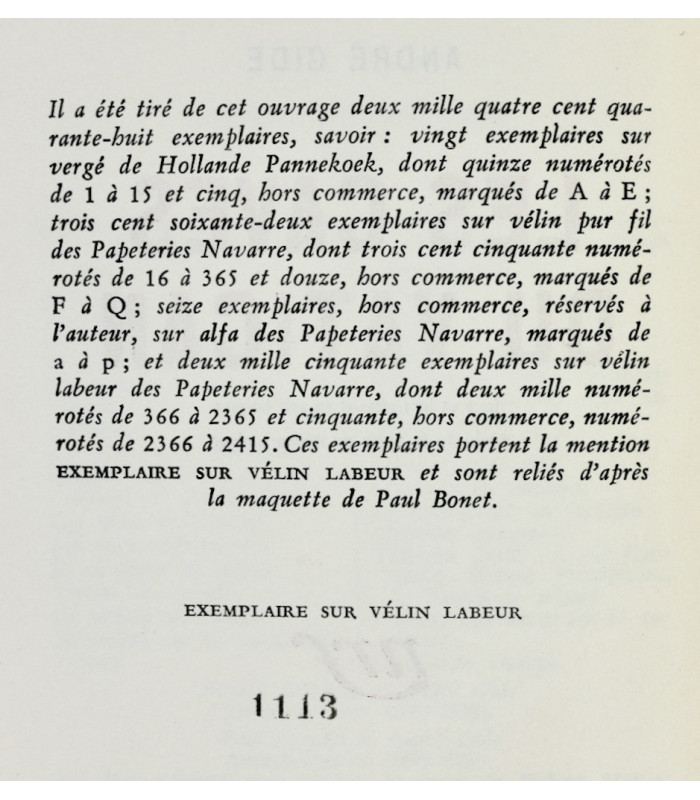 GIDE (André) - Les Caves du Vatican - BONET (Paul)