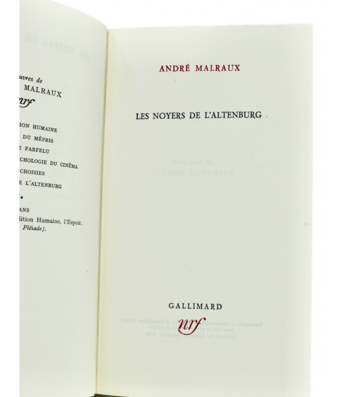MALRAUX (André) - Les Noyers de l’Altenburg - BONET (Paul)