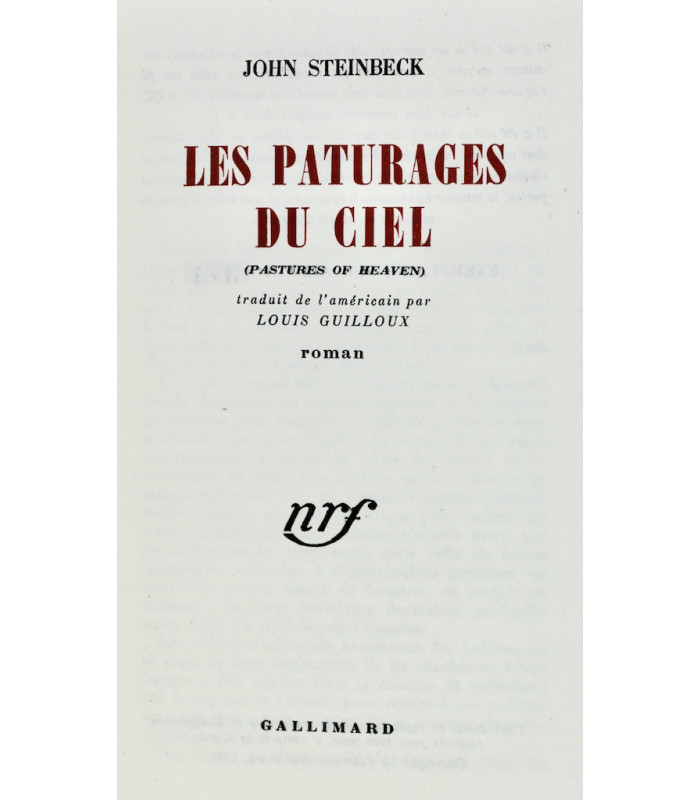 STEINBECK (John) - Les Pâturages du ciel - PRASSINOS (Mario)