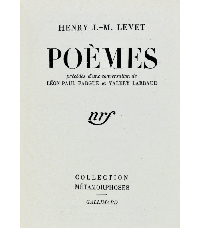 LEVET (Henry J.-M.) - Poèmes - BONET (Paul)