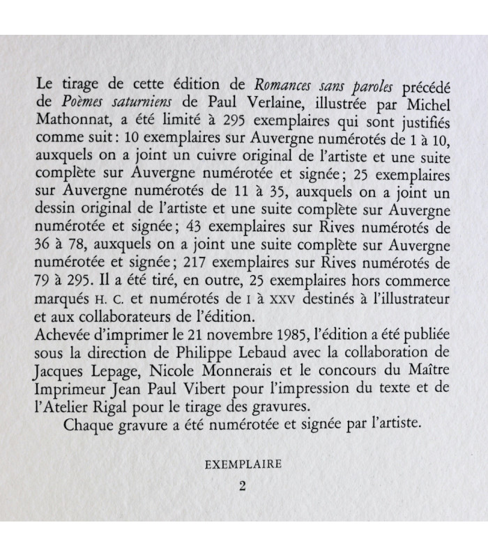 VERLAINE (Paul) - Parallèlement. Romances sans paroles. Chansons pour elle - MATHONNAT (Michel)