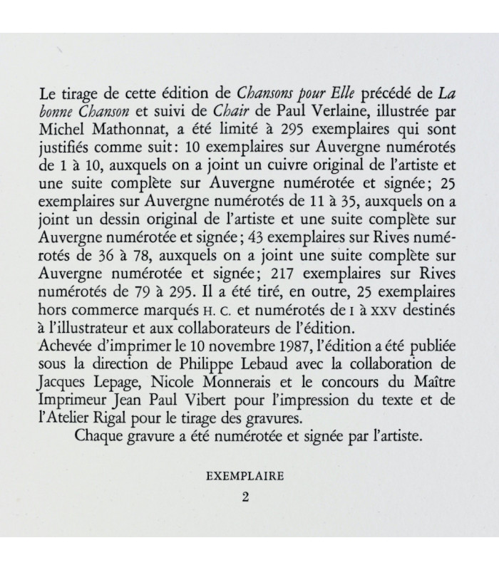 VERLAINE (Paul) - Parallèlement. Romances sans paroles. Chansons pour elle - MATHONNAT (Michel)