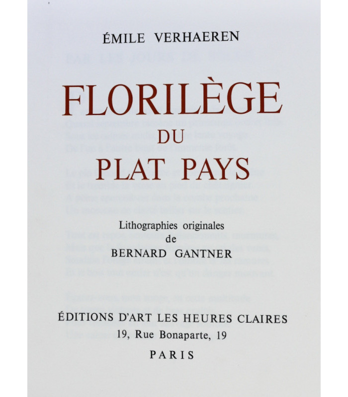 VERHAEREN (Émile) - Florilège du plat pays - GANTNER (Bernard)