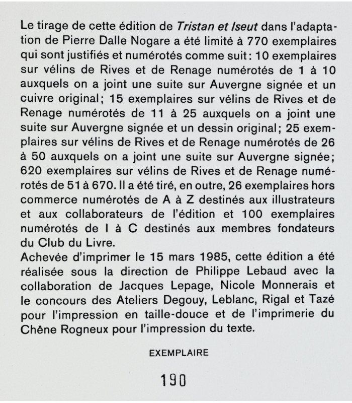 DALLE NOGARE (Pierre) - Tristan et Iseut - COLLECTIF