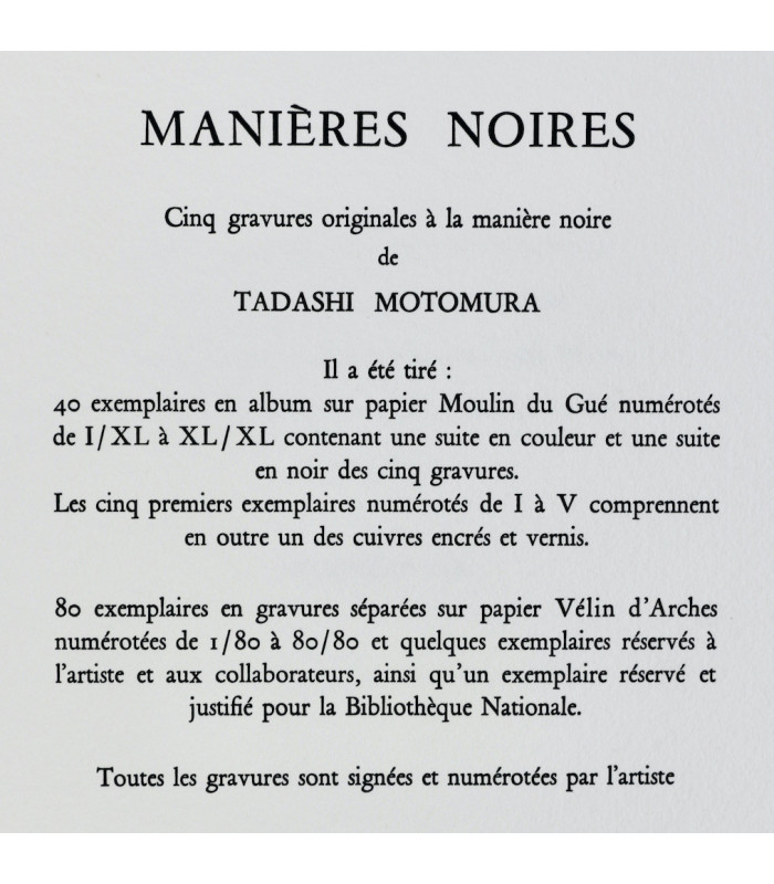 MOTOMURA (Tadashi) - Manières noires
