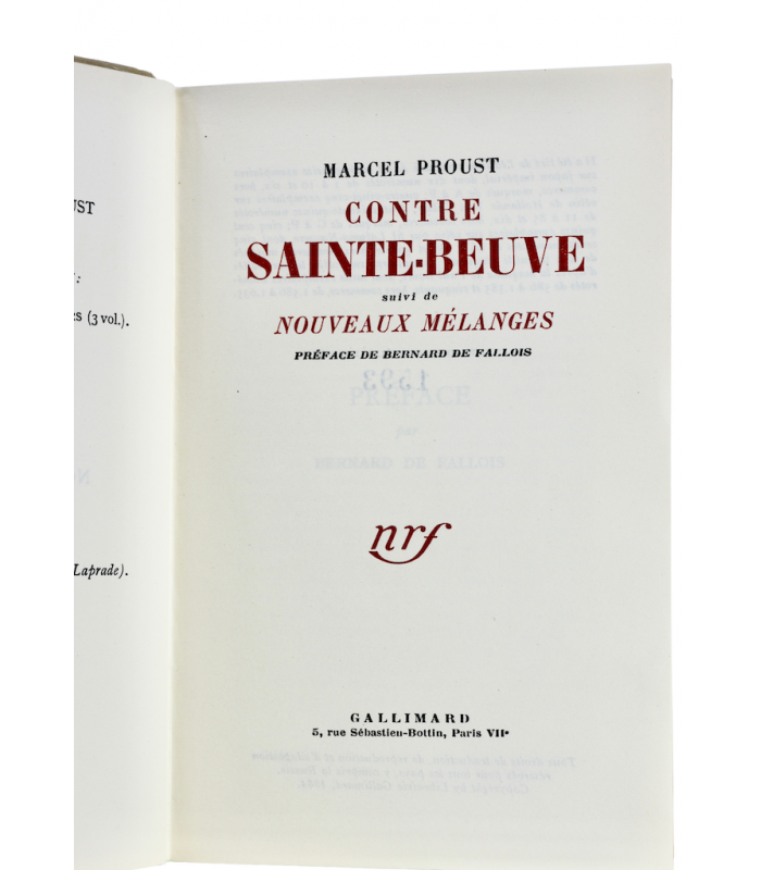 PROUST (Marcel) - Contre Sainte Beuve - BONET (Paul)