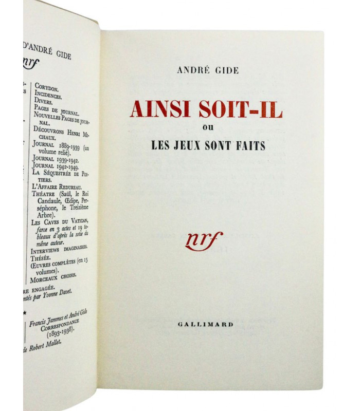 GIDE (André) - Ainsi soit-il ou Les jeux sont faits - BONET (Paul)