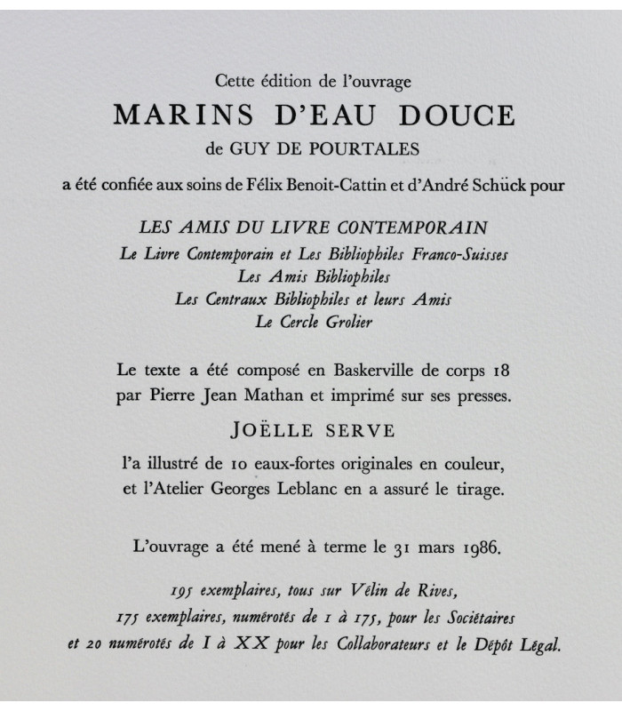 POURTALÈS (Guy de) - Marins d'eau douce - SERVE (Joëlle)