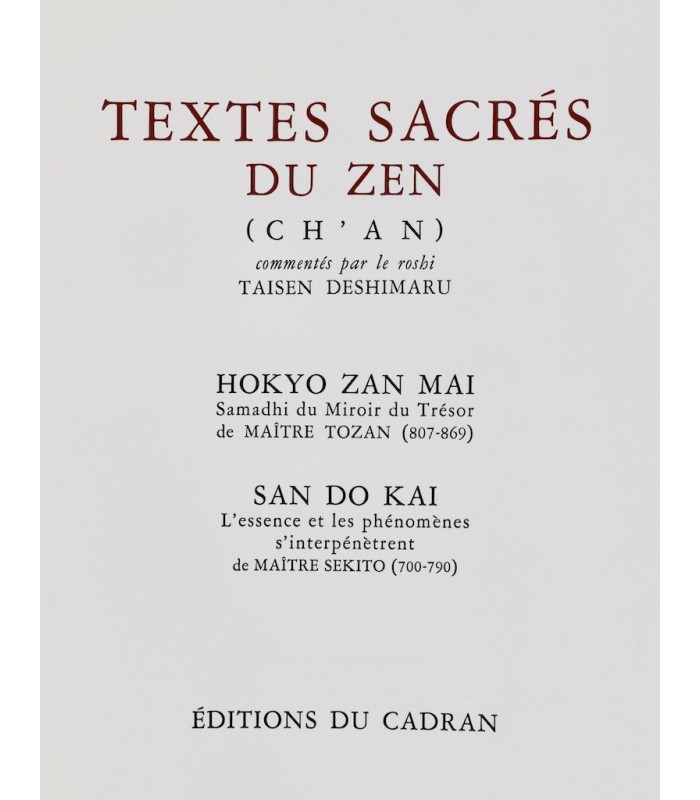 DESHIMARU (Taisen) - Textes sacrés du Zen (ch'an) - VIET-HO