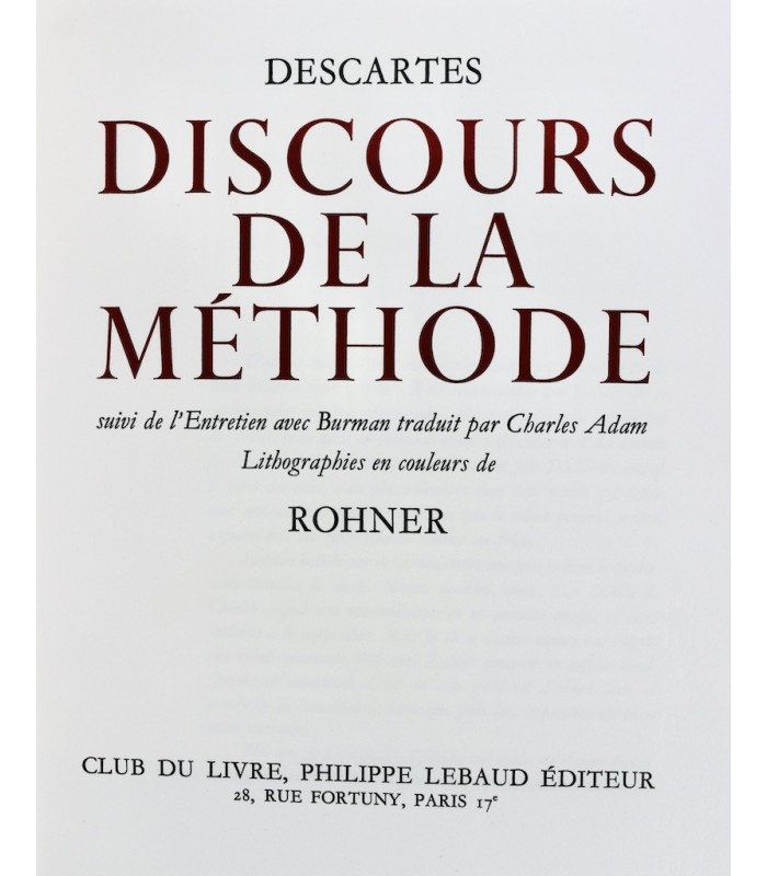 DESCARTES - Discours de la méthode - ROHNER (Georges)