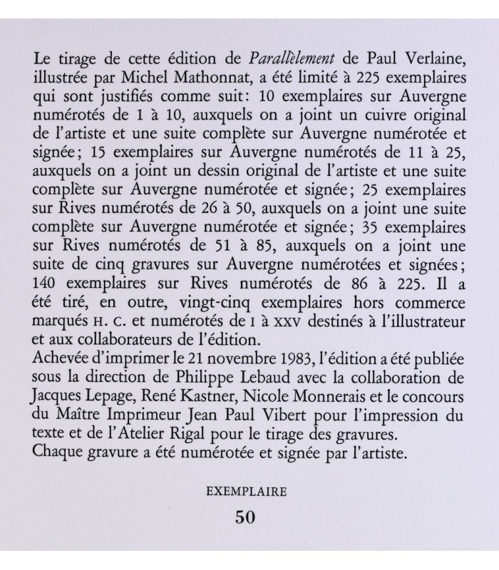 VERLAINE (Paul) - Parallèlement - MATHONNAT (Michel)