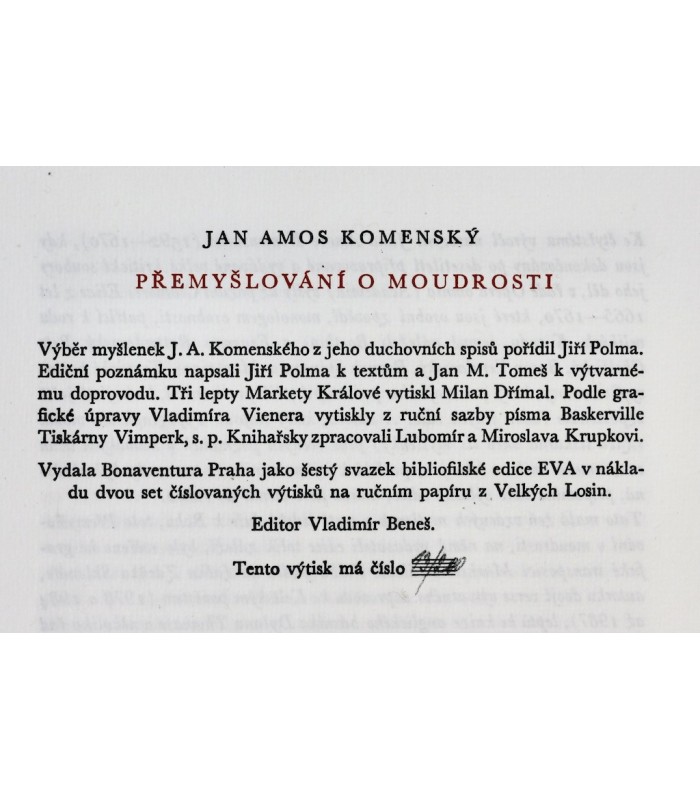 KOMENSKY (Jan Amos) - Přemyšlování o moudrosti - KRALOVA (Markéta)