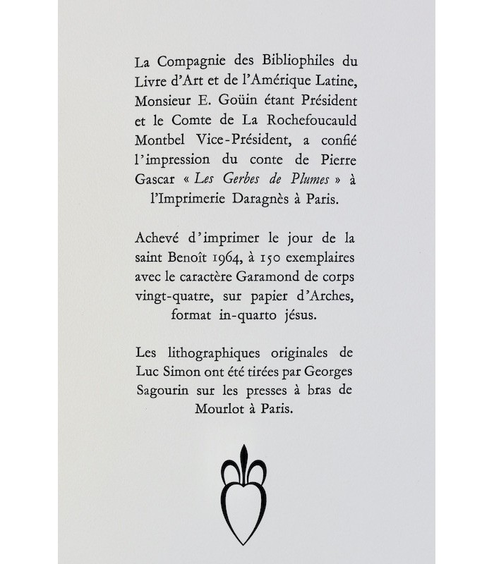 GASCAR (Pierre) - Les Gerbes de Plumes - SIMON (Luc)