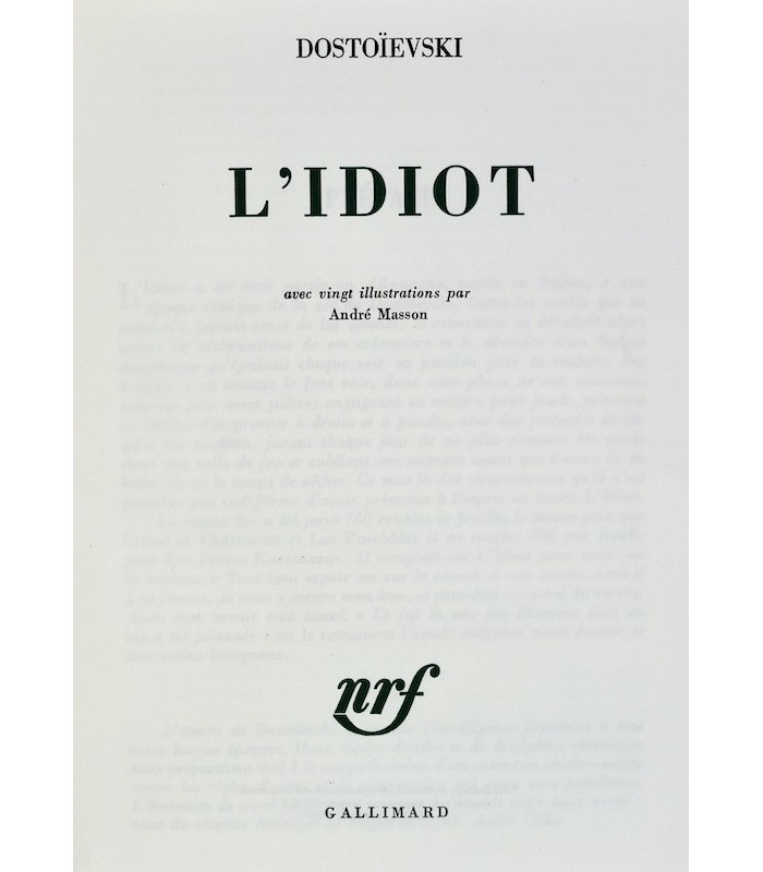 DOSTOÏEVSKI (Fiodor) - L’Idiot - HOLLENSTEIN