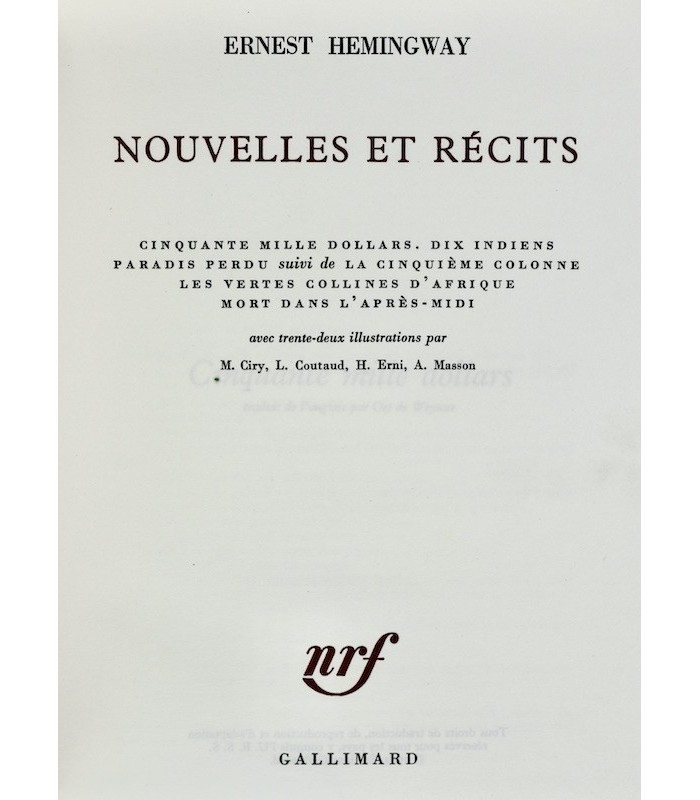 HEMINGWAY (Ernest) - Nouvelles et Récits - BONET (Paul)