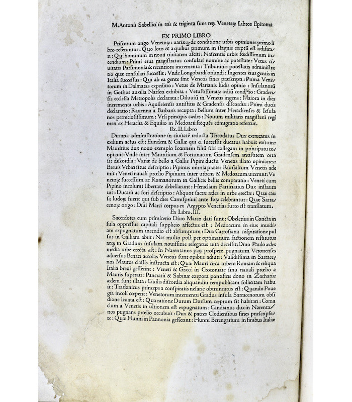 [INCUNABLE VENISE] SABELLICUS - M. Antonii Coccii Sabellici Rerum Venetarum [...]