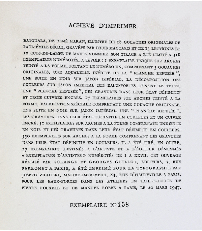 MARAN (René) - Batouala - BÉCAT (Paul-Émile)