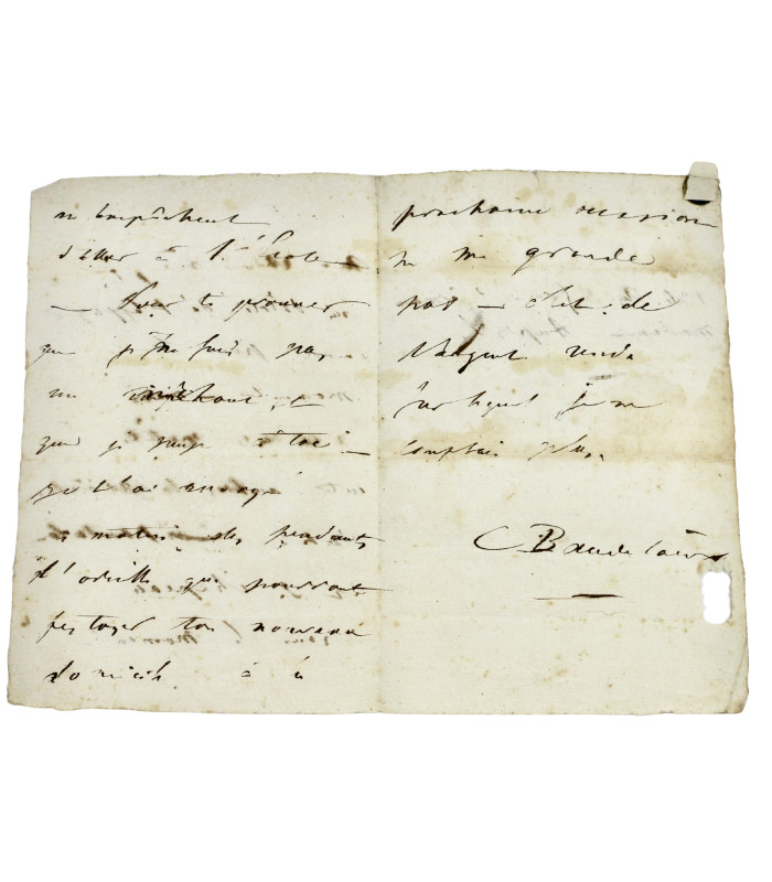 BAUDELAIRE (Charles) - "pour te prouver que je ne suis pas un méchant, je t’ai envoyé ce matin des pendentifs d’oreilles"