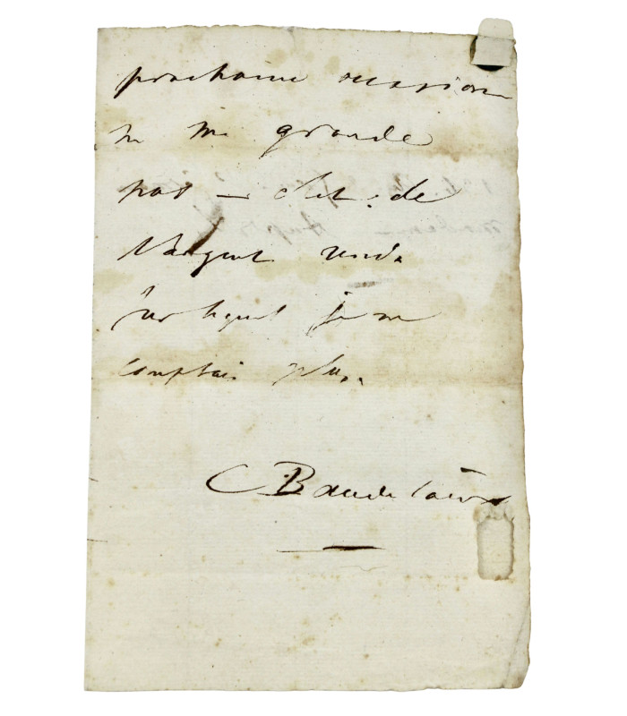 BAUDELAIRE (Charles) - "pour te prouver que je ne suis pas un méchant, je t’ai envoyé ce matin des pendentifs d’oreilles"