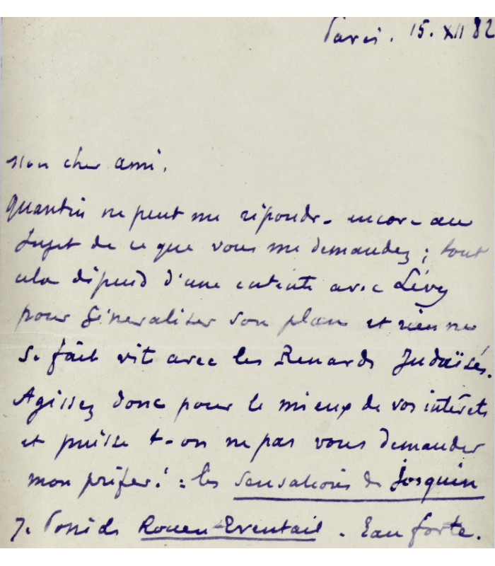 UZANNE (Octave) - "tout cela dépend d’une entente avec Lévy [...] et rien ne se fait vite avec les Renards Judaïsés"