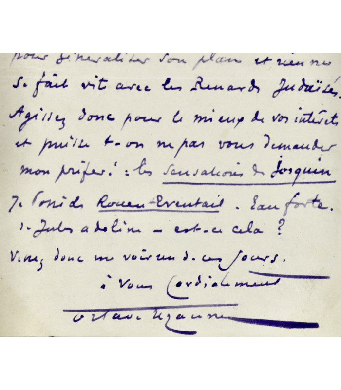 UZANNE (Octave) - "tout cela dépend d’une entente avec Lévy [...] et rien ne se fait vite avec les Renards Judaïsés"
