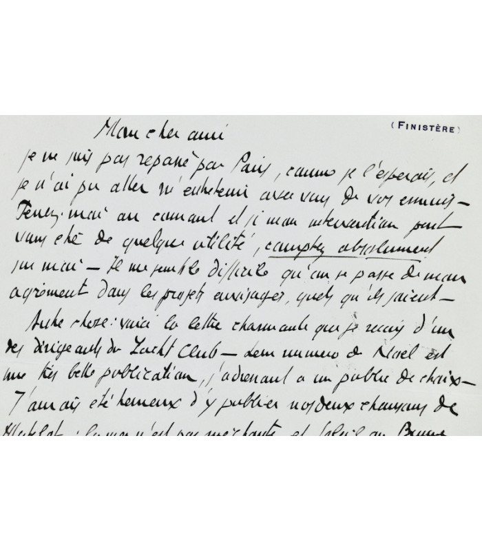 RICHEPIN (Jacques) - "J’aurais été heureux d'y publier [...] la mer n’est pas méchante [...] avec votre partition"