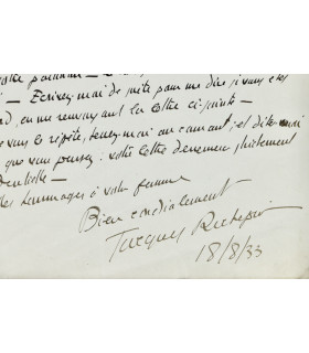 RICHEPIN (Jacques) - "J’aurais été heureux d'y publier [...] la mer n’est pas méchante [...] avec votre partition"