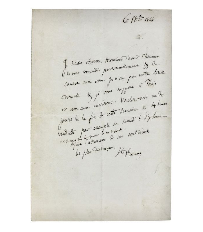 SAINTE-BEUVE (Charles-Augustin) - "Je serais charmé, d’avoir l’honneur de vous connaître personnellement et de causer avec vous"