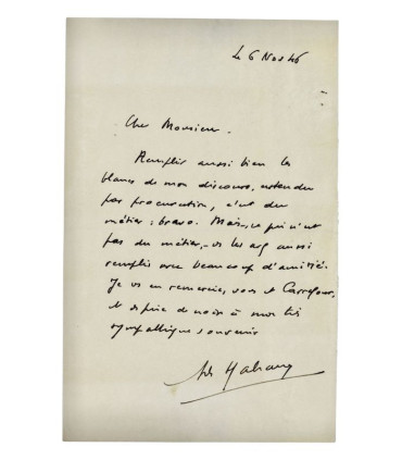 MALRAUX (André) - "Remplir aussi bien les blancs de mon discours, entendu par procuration, c’est du métier : bravo"