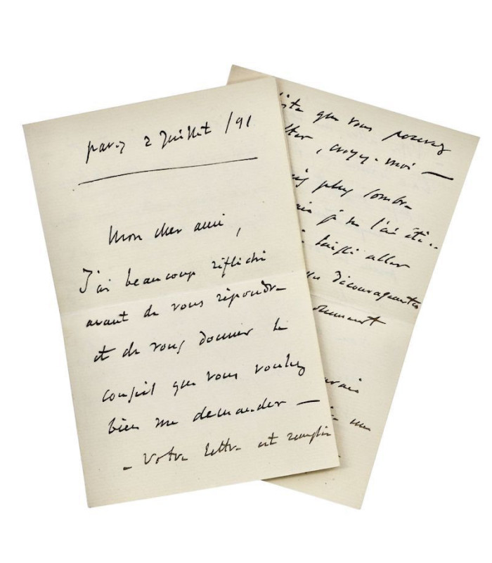 MASSENET (Jules) - "Je suis plus sombre que jamais je ne l’ai été… je me suis laissé aller à des tristes découragements"
