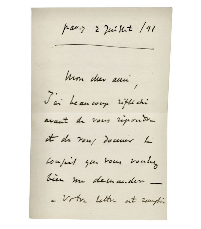 MASSENET (Jules) - "Je suis plus sombre que jamais je ne l’ai été… je me suis laissé aller à des tristes découragements"