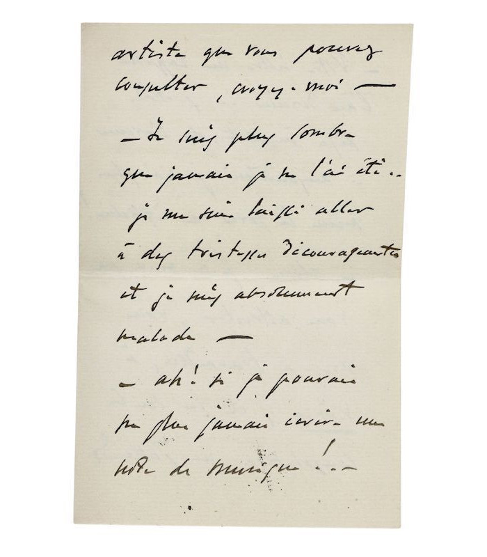 MASSENET (Jules) - "Je suis plus sombre que jamais je ne l’ai été… je me suis laissé aller à des tristes découragements"