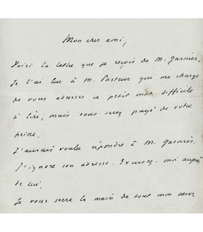 VALLERY-RADOT (René) - "Je l’ai lue à M. Pasteur qui me charge de vous adresser ce petit mot difficile à lire"