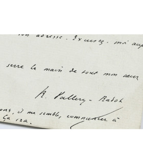 VALLERY-RADOT (René) - "Je l’ai lue à M. Pasteur qui me charge de vous adresser ce petit mot difficile à lire"