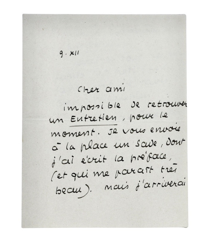 PAULHAN (Jean) - "Pour l'article d'Havel Ellis, j'en citerai quelques extraits dans la N.R.F."