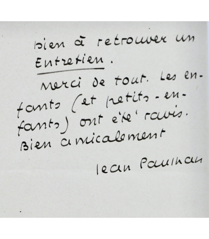 PAULHAN (Jean) - "Pour l'article d'Havel Ellis, j'en citerai quelques extraits dans la N.R.F."