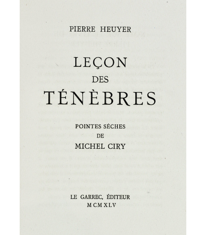HEUYER (Pierre) - Leçon des ténèbres - CIRY (Michel)