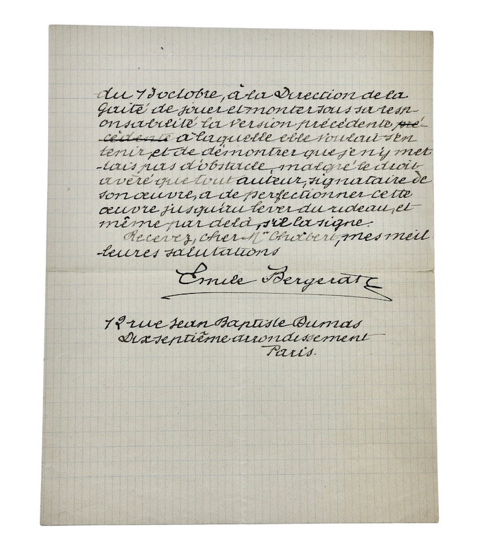 BERGERAT (Émile) - "Je tiens à ce que l’on ne publie rien sur Vidocq en ce moment. J’ai des raisons très sérieuses"