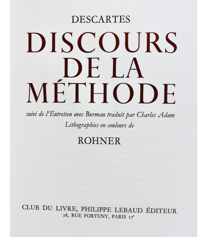 DESCARTES - Discours de la méthode - ROHNER (Georges)