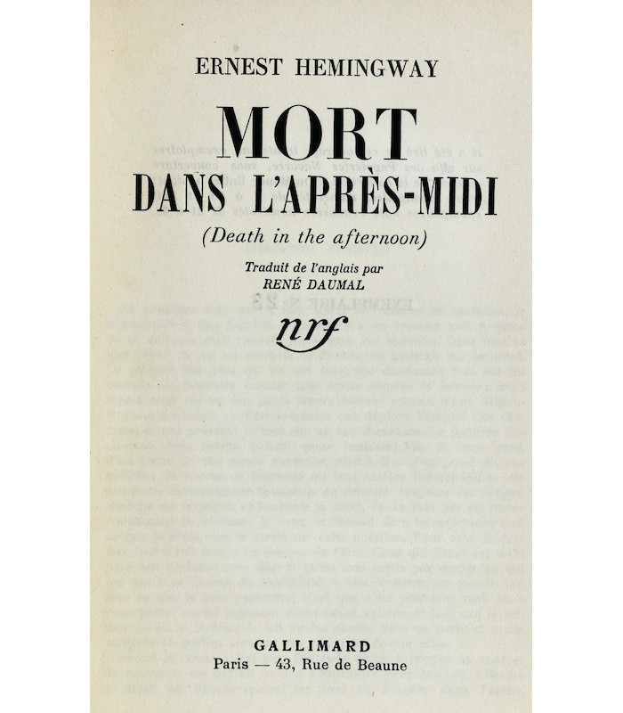 HEMINGWAY (Ernest) - Mort dans l’après-midi