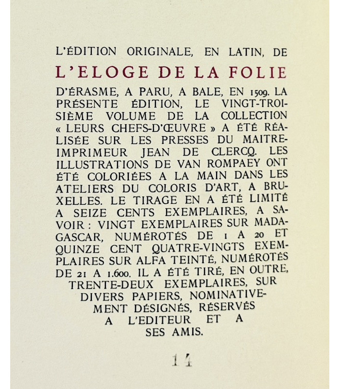 ÉRASME - L’Éloge de la folie - VAN ROMPAEY