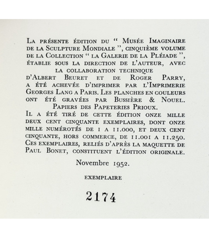 MALRAUX (André) - Le Musée imaginaire de la sculpture mondiale - BONET (Paul)