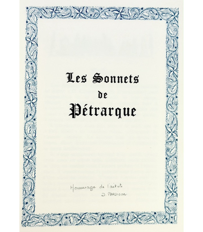PÉTRARQUE - Les Sonnets de Pétrarque - PARDIGON (Dominique)