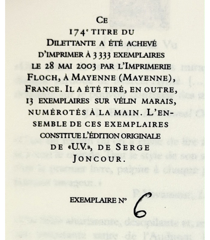 JONCOUR (Serge) - U. V.