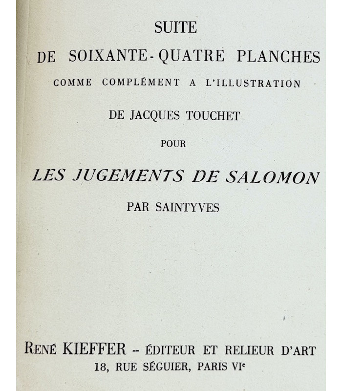 SAINTYVES (Pierre) - Les Cinquante jugements de Salomon - TOUCHET (Jacques)