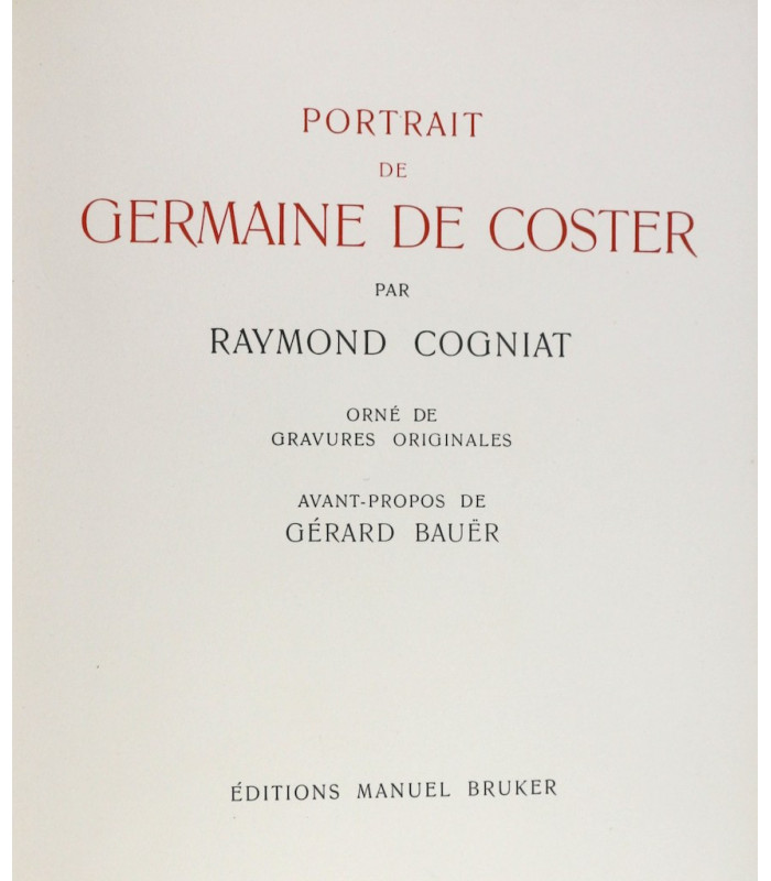 COGNIAT (Raymond) - Portrait de Germaine de Coster