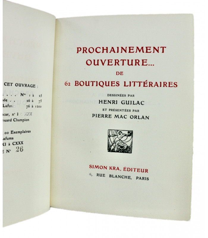 MAC ORLAN (Pierre) - Prochainement ouverture… de 62 boutiques littéraires - GUILAC (Henri)